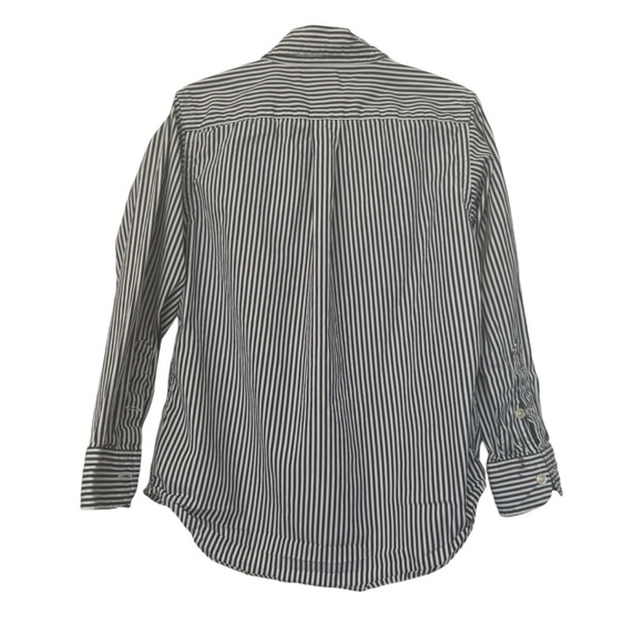 Ralph Lauren Striped Button Down Long Sleeve Shirt Navy Blue & White - Picture 2 of 4
